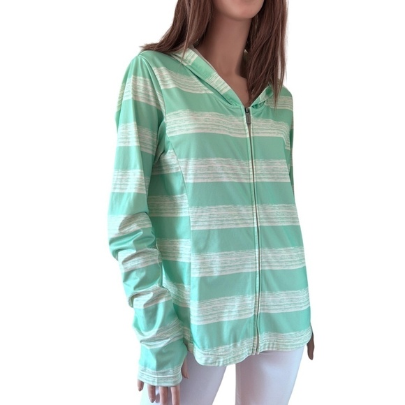 Bench Jacket Coat Sweater Hoodie Aqua Stripe Fitness Activewear Full Zip Front - Picture 4 of 14